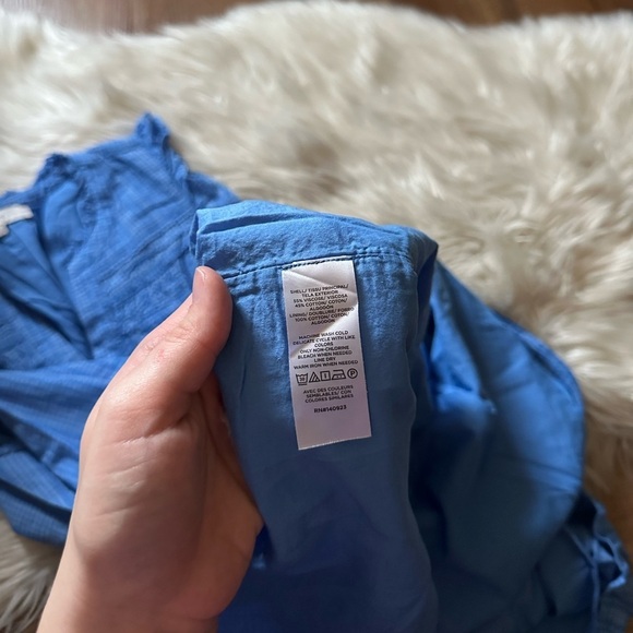 LOFT Striped Flutter Sleeve Button Down Tiered Swing Dress - Picture 6 of 6